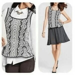 CAbi Gray and Cream Knit Sweater